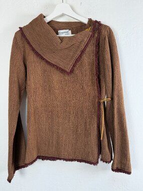Original Design Handwoven Cotton Asymmetrical Wrap Sweater Top Nepal Boho Brown